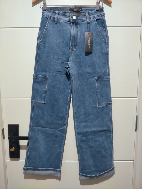 Bondi Straight Leg Stretch Cargo Jean ~ Mid Blue