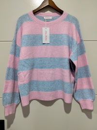 Brady Bunch Stripe Knit blue pink – flat lay front full view