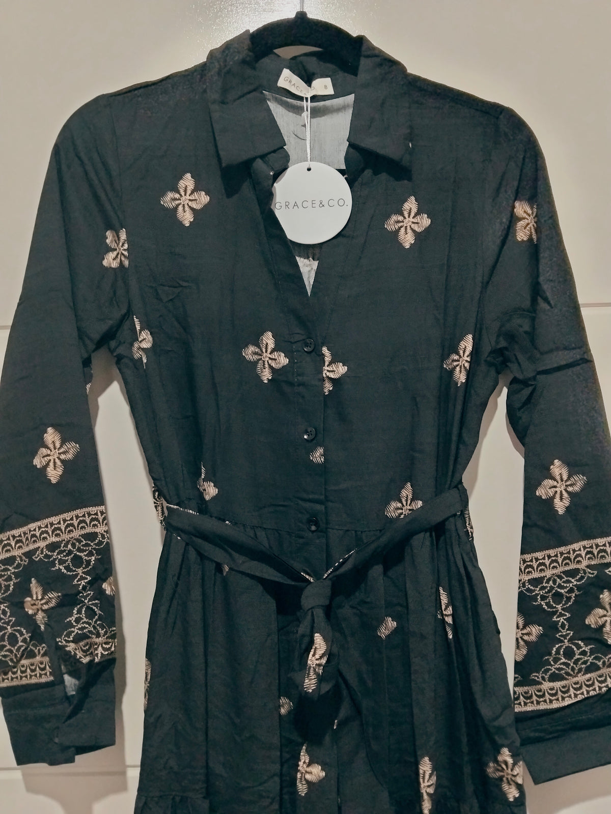 Cairo Midi Dress ~ Black and Beige Print