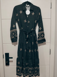 Cairo Midi Dress ~ Black and Beige Print