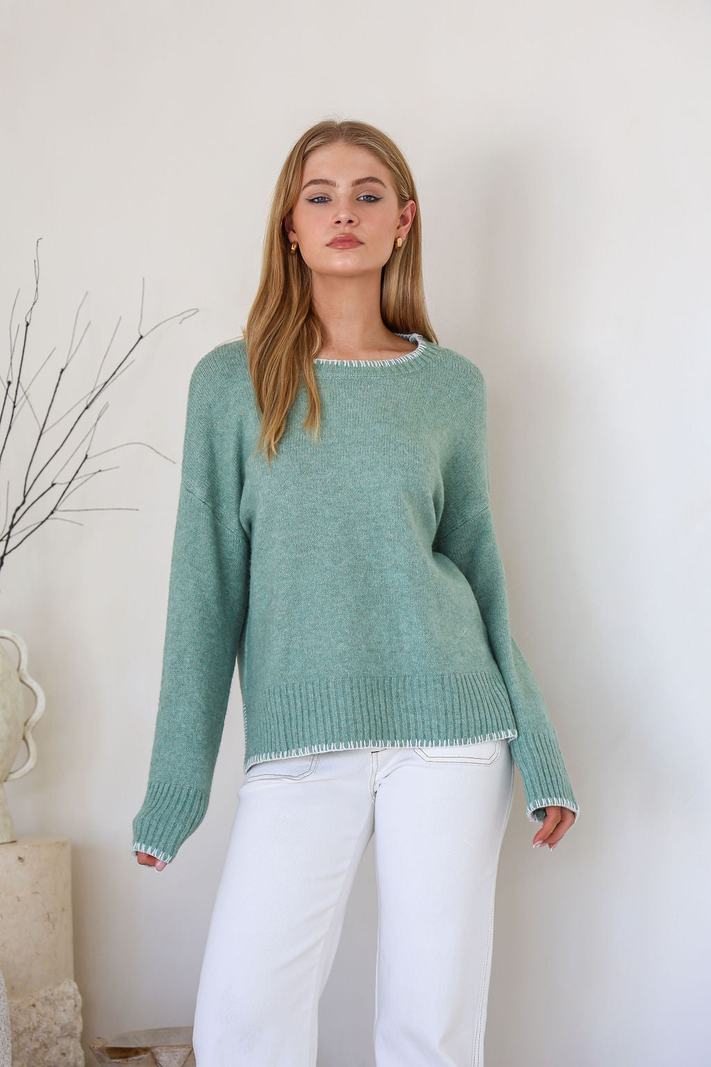 Canyon Slouch Blanket Stitch Knit ~ Sage