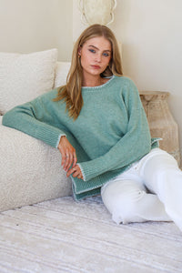 Canyon Slouch Blanket Stitch Knit ~ Sage