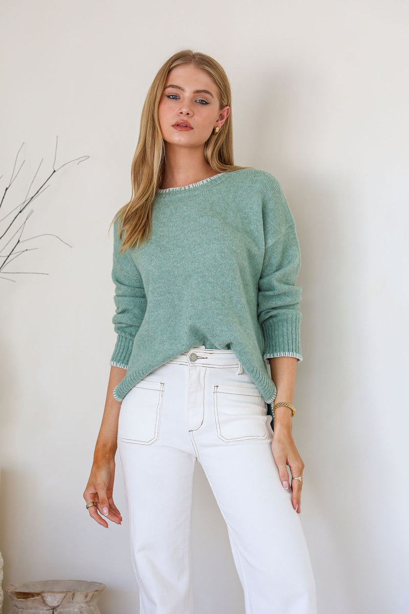 Canyon Slouch Blanket Stitch Knit - Sage