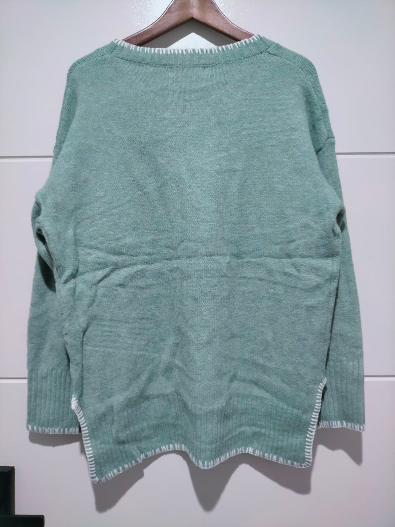Canyon Slouch Blanket Stitch Knit - Sage