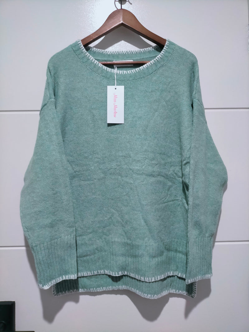 Canyon Slouch Blanket Stitch Knit - Sage