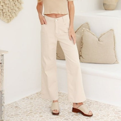 J-Lo Wide Leg Crop Jeans - Sand
