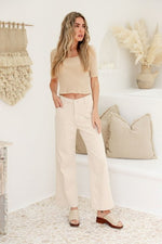 J-Lo Wide Leg Crop Jeans - Sand