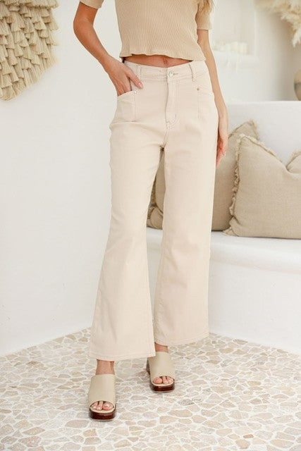 J-Lo Wide Leg Crop Jeans - Sand