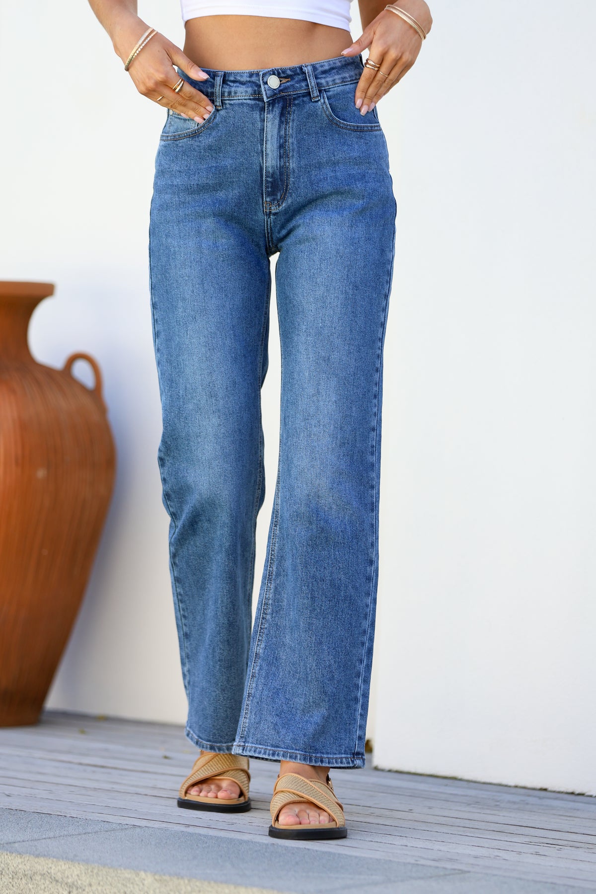 Lou Lou Straight Leg Mum Jeans ~ Mid Blue