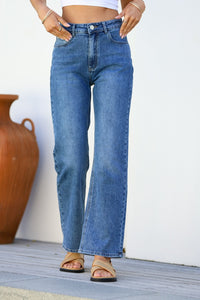 Lou Lou Straight Leg Mum Jeans ~ Mid Blue