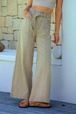Indiana Stretch Wide Leg Belted Jean - Oatmeal