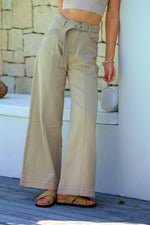 Indiana Stretch Wide Leg Belted Jean - Oatmeal
