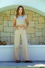 Indiana Stretch Wide Leg Belted Jean - Oatmeal