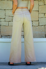 Indiana Stretch Wide Leg Belted Jean - Oatmeal