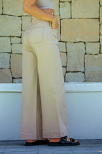 Indiana Stretch Wide Leg Belted Jean - Oatmeal