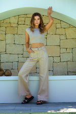 Indiana Stretch Wide Leg Belted Jean - Oatmeal