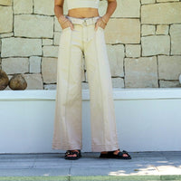 Indiana Stretch Wide Leg Belted Jean ~ Cream Latte
