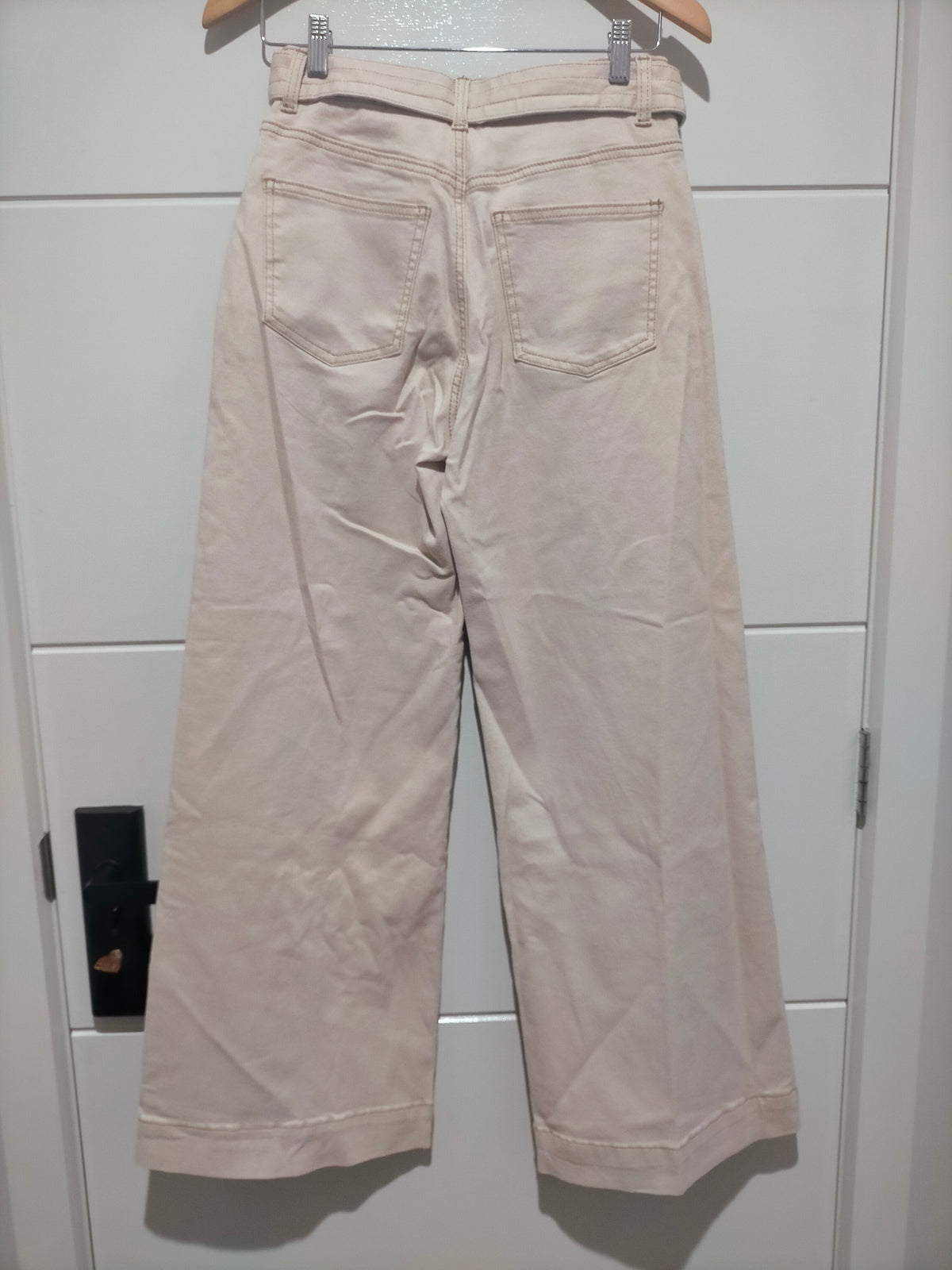 Indiana Stretch Wide Leg Belted Jean ~ Cream Latte
