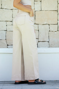 Indiana Stretch Wide Leg Belted Jean ~ Cream Latte