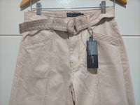 Indiana Stretch Wide Leg Belted Jean ~ Cream Latte