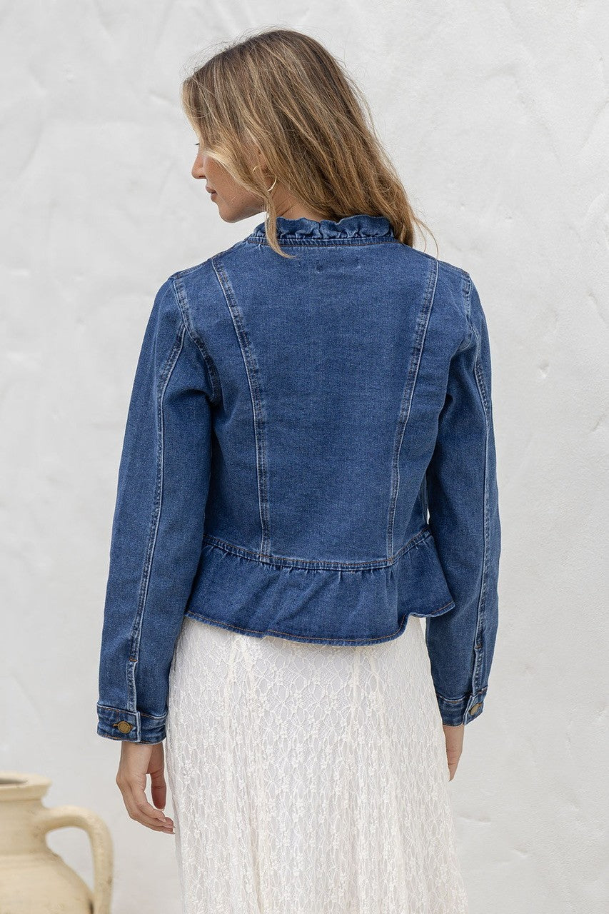 Spencer Denim Ruffle Jacket ~ Dark Blue