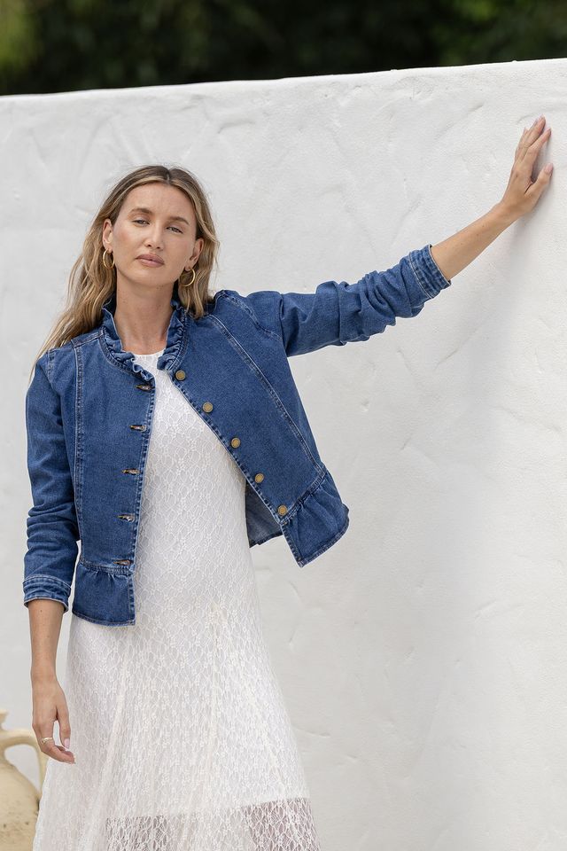 Spencer Denim Ruffle Jacket ~ Dark Blue