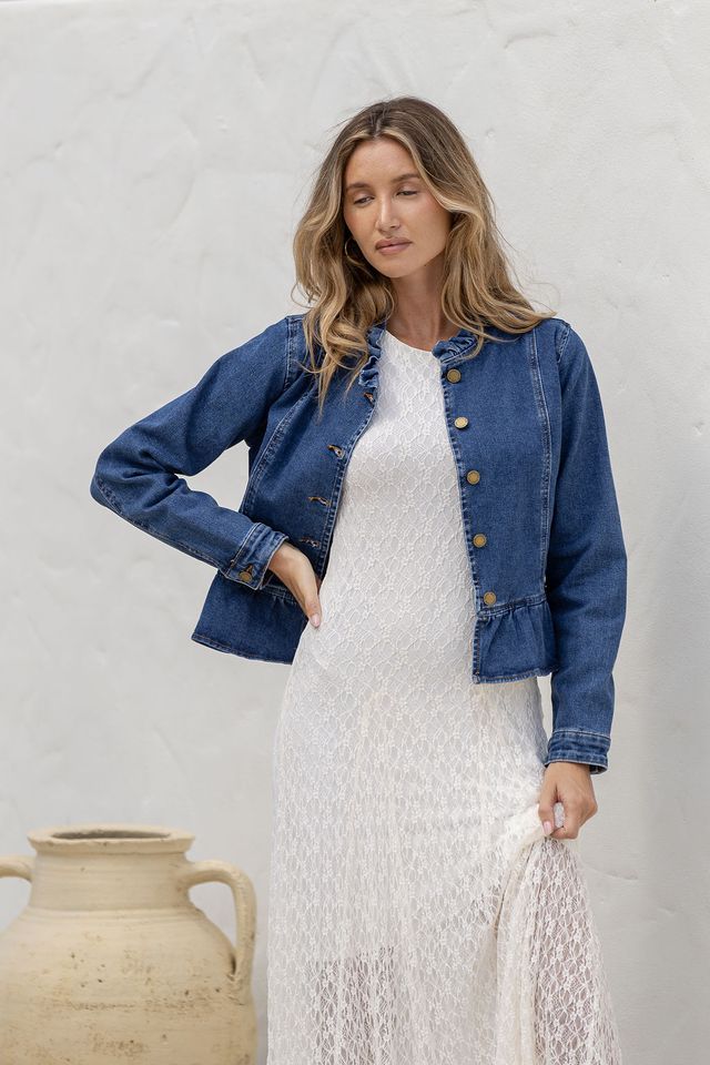 Spencer Denim Ruffle Jacket ~ Dark Blue