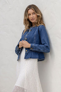Spencer Denim Ruffle Jacket ~ Dark Blue