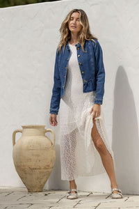 Spencer Denim Ruffle Jacket ~ Dark Blue
