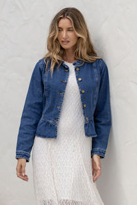 Spencer Denim Ruffle Jacket ~ Dark Blue