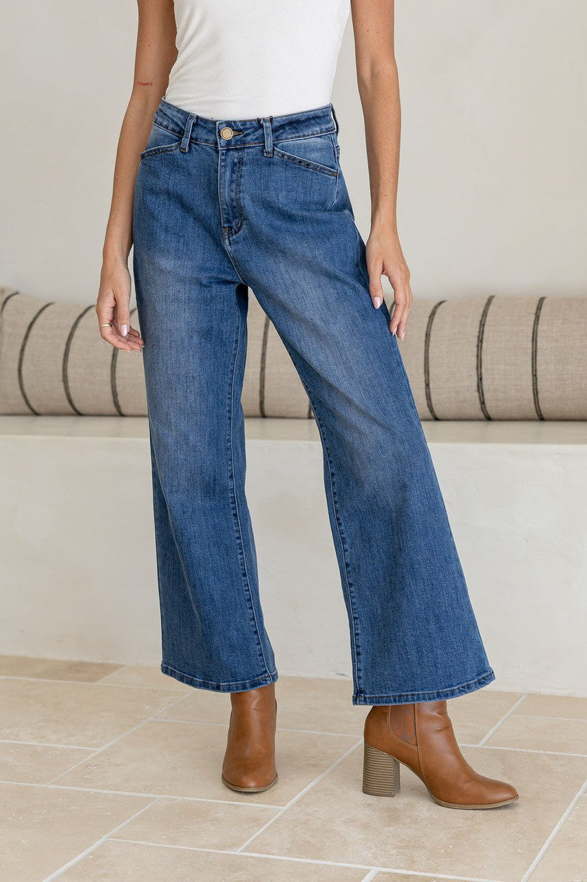 Montana Wide Leg Crop Pocket Jeans ~ Mid Blue