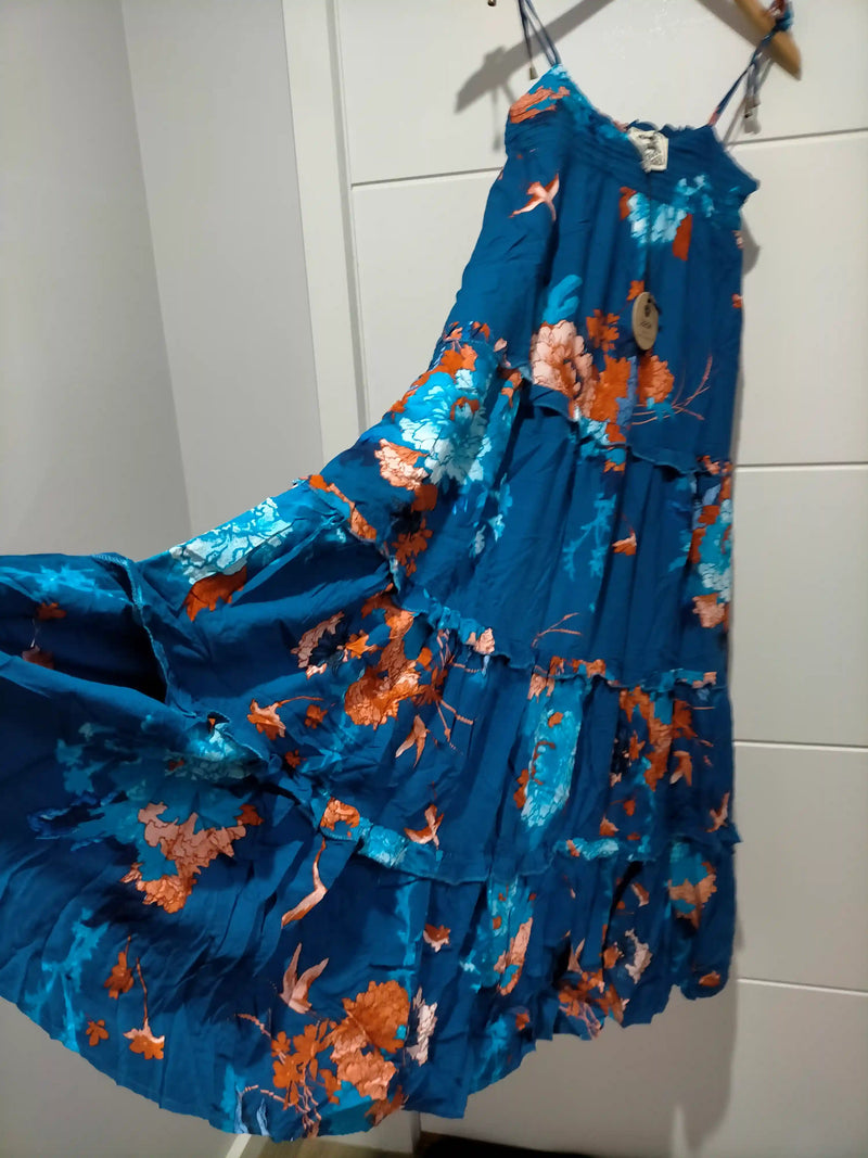 Cognac Maxi Dress Floral Carnival print