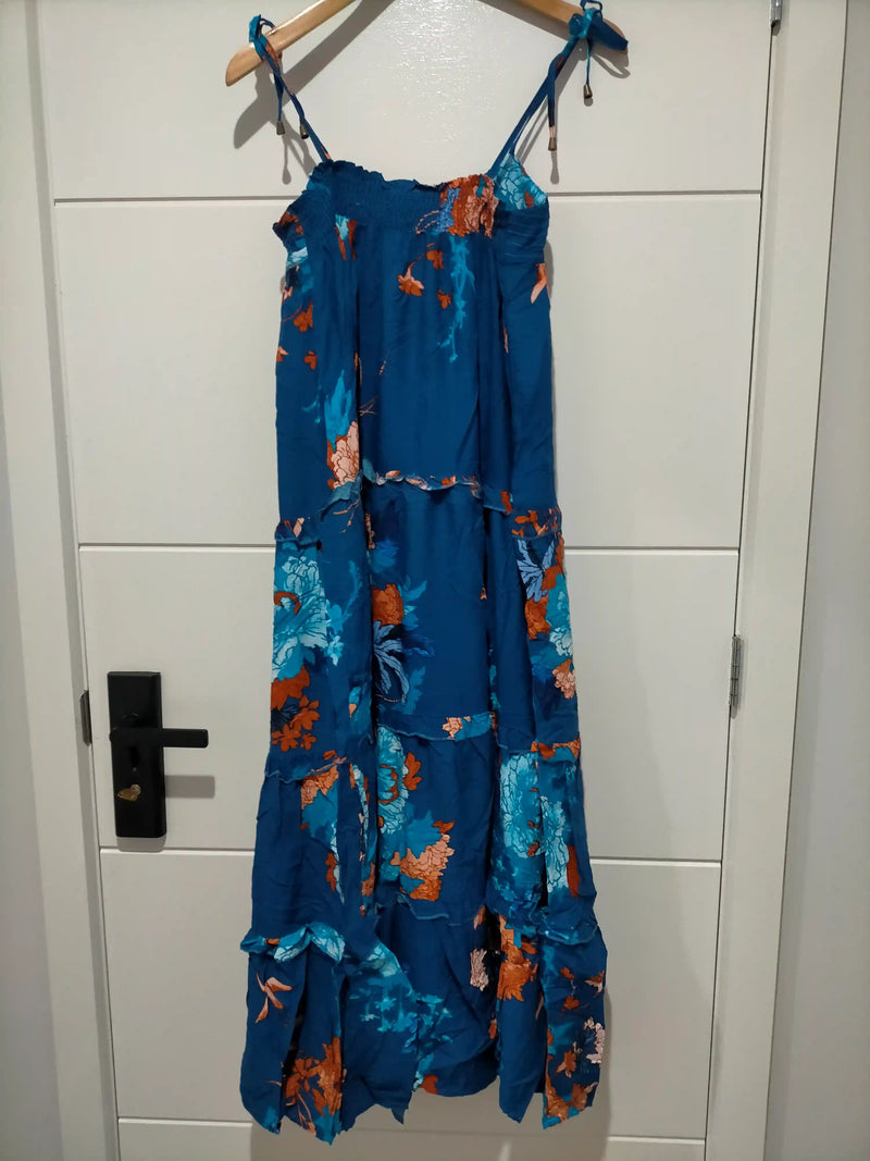 Cognac Maxi Dress Floral Carnival print