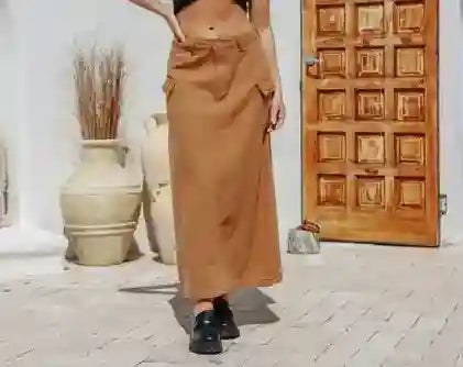Colorado Cargo Denim Maxi Skirt ~ Tan