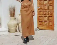 Colorado Cargo Denim Maxi Skirt ~ Tan