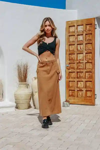 Colorado Cargo Denim Maxi Skirt ~ Tan