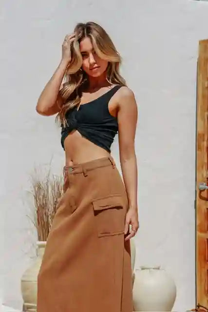 Colorado Cargo Denim Maxi Skirt ~ Tan