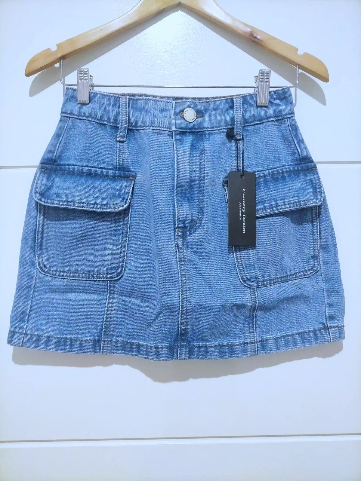 Cowboy Mini Cargo Denim Skirt ~ Mid Blue