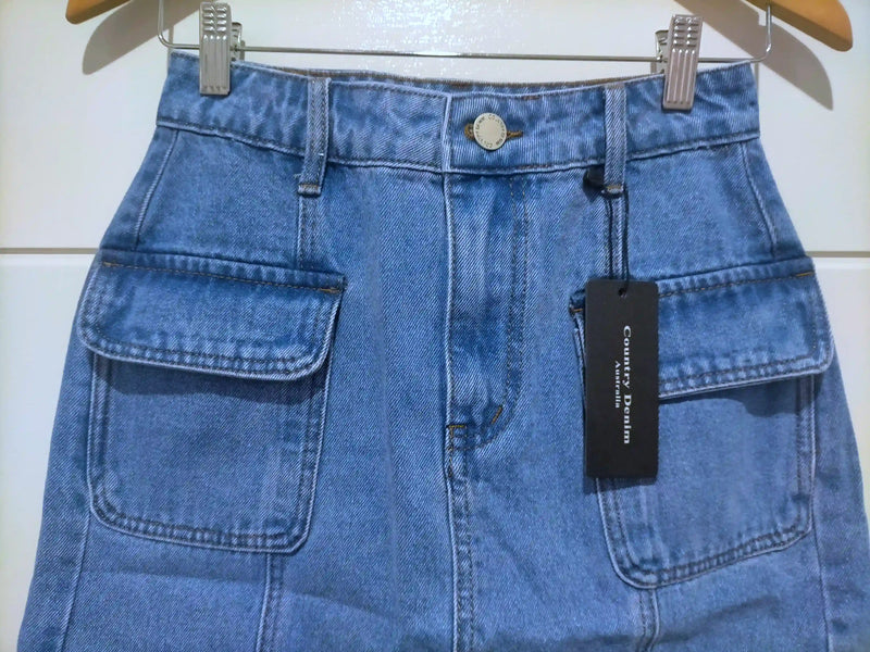Cowboy Mini Cargo Denim Skirt Mid Blue