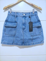 Cowboy Mini Cargo Denim Skirt Mid Blue