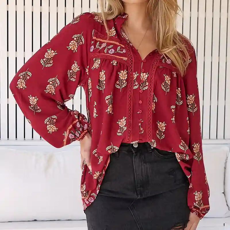Bee Blouse Grenache print