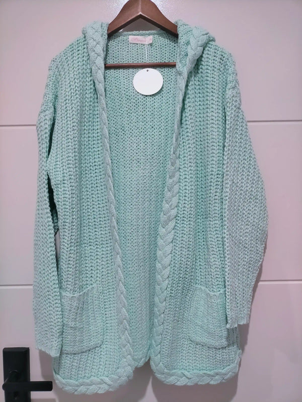 Florence Chunky Plait Pocket Knit Cardigan - Mint