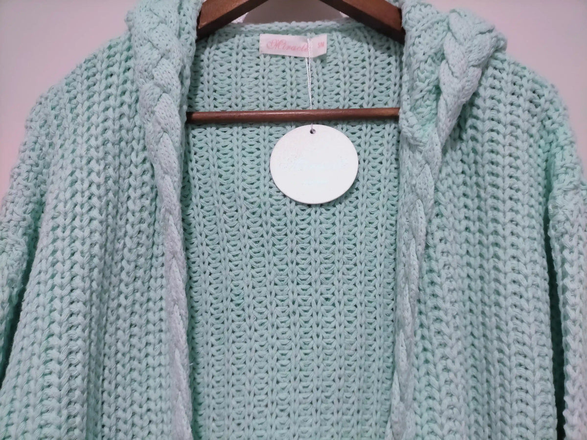 Florence Chunky Plait Pocket Knit Cardigan - Mint