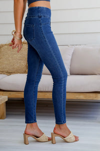 Greece Pull on Jeans - Mid Wash Blue