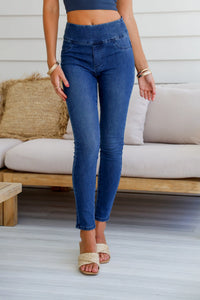Greece Pull on Jeans - Mid Wash Blue