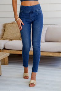 Greece Pull on Jeans - Mid Wash Blue