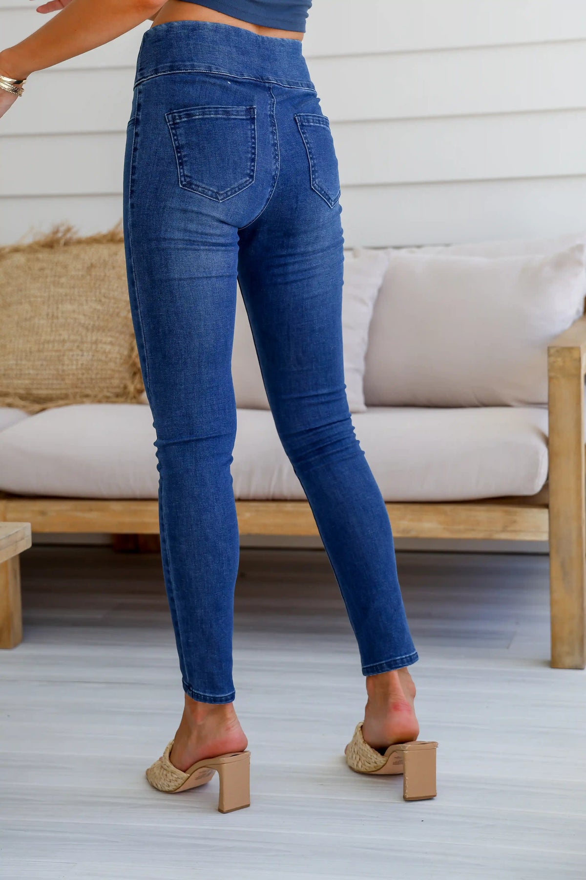 Greece Pull on Jeans - Mid Wash Blue