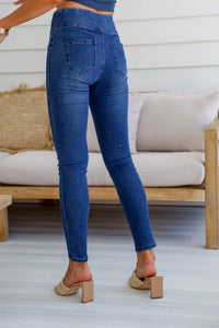 Greece Pull on Jeans - Mid Wash Blue