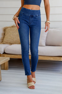 Greece Pull on Jeans - Mid Wash Blue