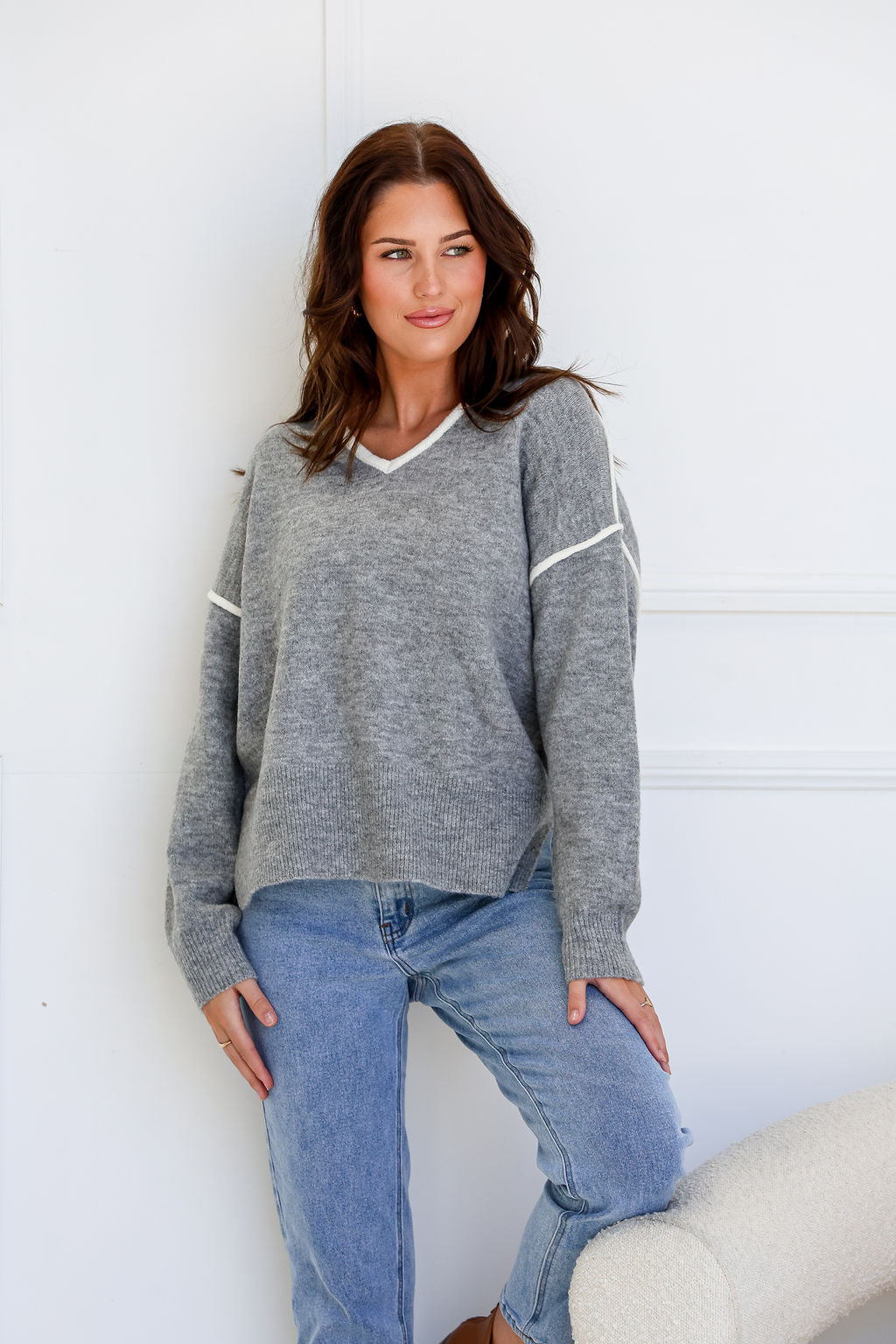 Havana Contrast Knit Jumper ~ Grey